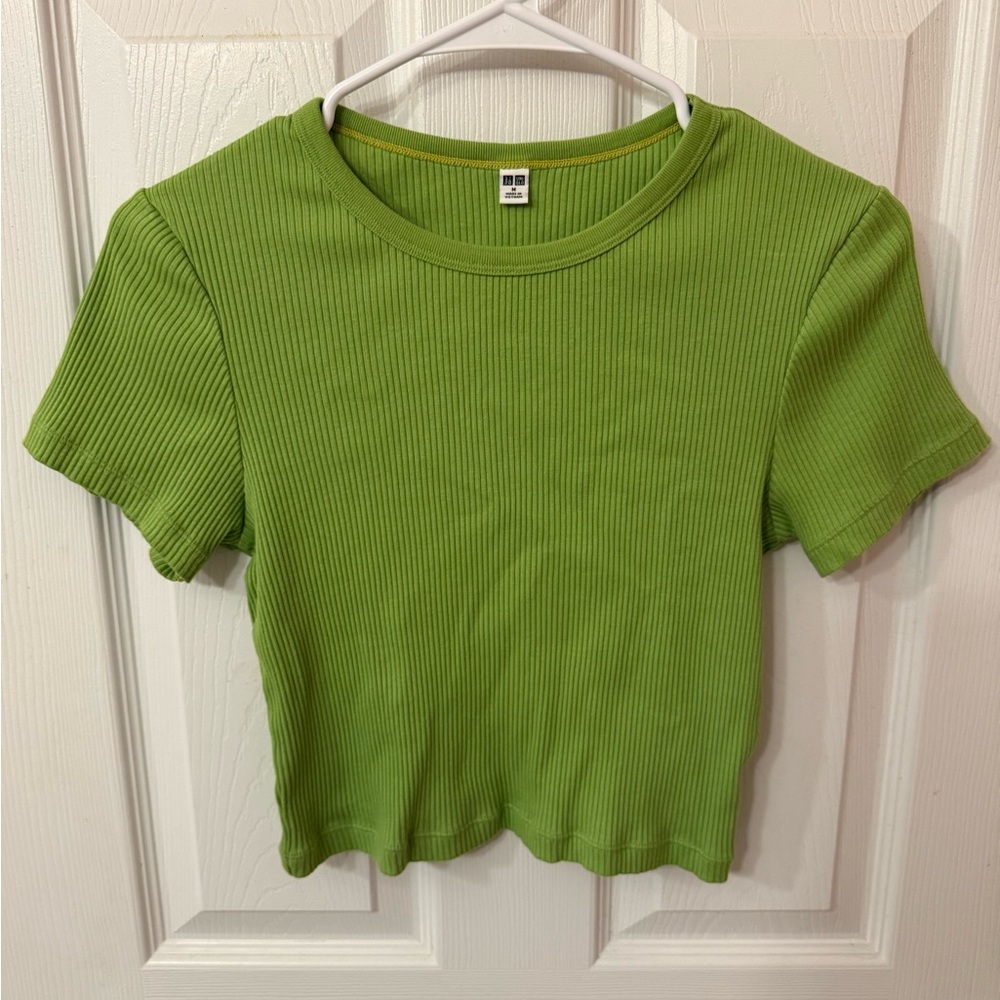 Uniqlo Green Crop Ribbed T-Shirt